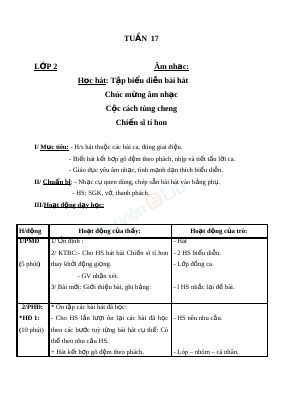 Giáo án Âm nhạc 2 bài 17 Tập biễu diễn Chúc mừng âm nhạc
