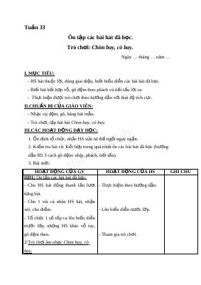 Giáo án Âm nhạc 2 bài 33 Ôn tập các bài hát đã học