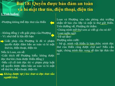 Bài giảng GDCD 6 bài 18 Quyền được bảo đảm an toàn và bí mật thư tín điện thoại điện tín