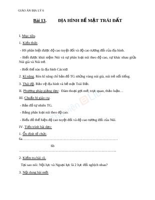 Giáo án Địa lý 6 bài 13 Địa hình bề mặt Trái Đất