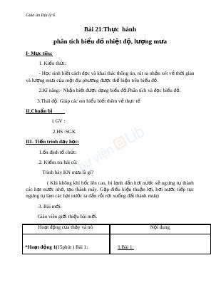 Giáo án Địa lý 6 bài 21 Thực hành Phân tích biểu đồ nhiệt độ, lượng mưa