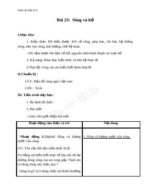 Giáo án Địa lý 6 bài 23 Sông và Hồ