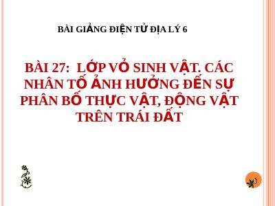 Bài giảng Địa lý 6 bài 27 Lớp vỏ sinh vật Các nhân tố ảnh hưởng đến sự phân bố thực, động vật trên Trái Đất