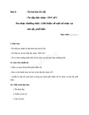Giáo án Âm nhạc 6 bài 4 ANTT Sơ lược về một số nhạc cụ dân tộc phổ biến
