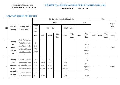 Đề cuối học kì 2 Toán 8 năm 2025 - 2026 trường THCS Chu Văn An - Gia Lai