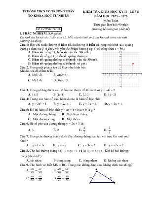 Đề giữa học kỳ 2 Toán 8 năm 2025 - 2026 trường THCS Võ Trường Toản - TP HCM