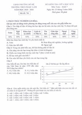 Đề giữa học kì 2 Toán 7 năm 2025 - 2026 trường THCS Ngọc Lâm - Hà Nội