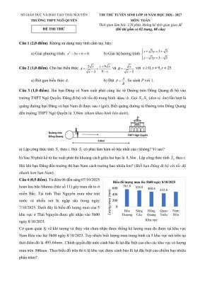 Đề thi thử vào lớp 10 môn Toán năm 2026 - 2027 trường THPT Ngô Quyền - Thái Nguyên