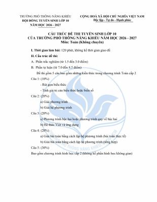 Đề minh họa tuyển sinh lớp 10 môn Toán năm 2026 - 2027 trường PTNK - TP HCM
