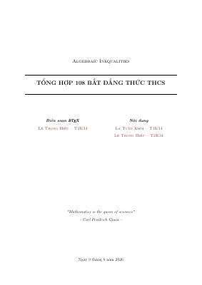 Tổng hợp 108 bài tập bất đẳng thức Toán THCS có lời giải chi tiết