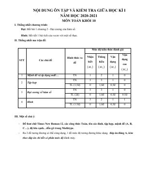 Đề cương ôn tập và kiểm tra giữa học kì 1 môn Toán lớp 10 năm 2020 - 2021 chi tiết