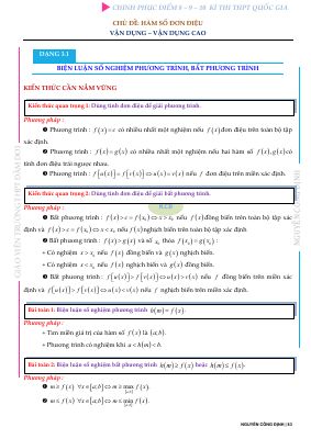Sử dụng tính đơn điệu của hàm số biện luấn số nghiệm phương trình, bất phương trình