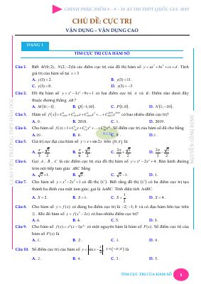 Bài toán tìm cực trị của hàm số