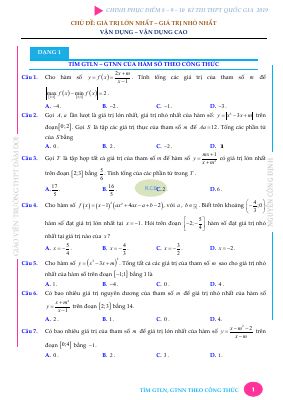 Tìm GTLN, GTNN của hàm số theo công thức