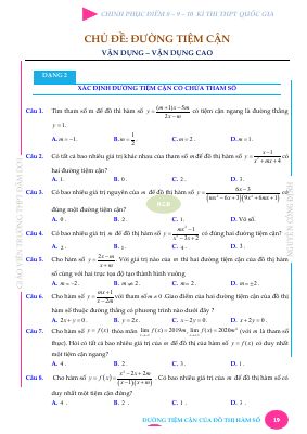 Bài toán đường tiệm cận có chứa tham số