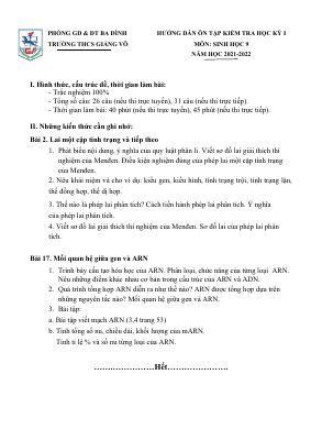 Đề cương ôn tập môn Sinh Học lớp 9 Trường THCS Giảng Võ năm 2021 - 2022