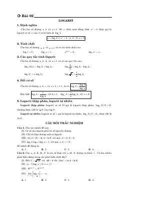 55 câu hỏi trắc nghiệm logarit