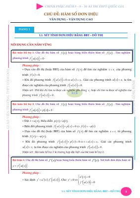Bài tập xác định tính đơn điệu bằng bảng biến thiên
