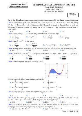 Đề khảo sát chất lượng giữa học kì 2 môn Toán lớp 12 năm 2018 - 2019 TPNam Định chi tiết - Mã đề 132
