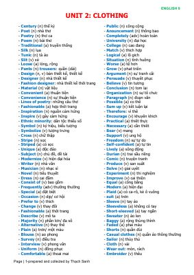 Từ vựng và bài tập unit 2 clothing môn tiếng anh lớp 9 của mr sanh english