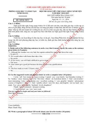 Đề thi giáo viên dạy giỏi cấp huyện môn tiếng anh lớp 9 năm 2014 - 2015