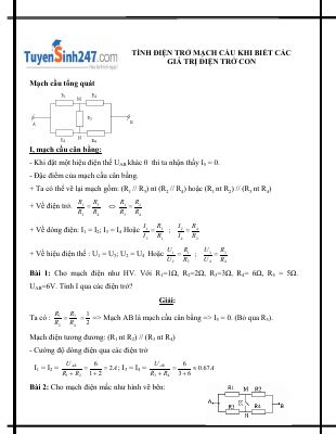 Bài tập có đáp án chi tiết về tính điện trở mạch cầu khi biết giá trị điện trở con môn vật lý lớp 11