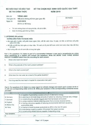 Đề thi chọn học sinh giỏi THPT quốc gia môn Tiếng Anh năm 2019 chi tiết