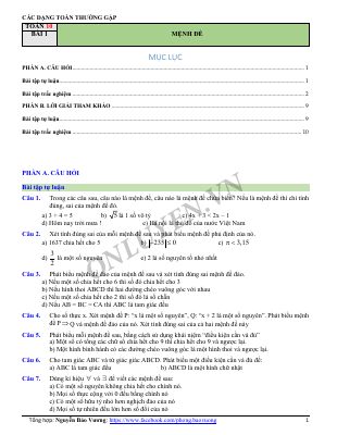 Tổng hợp bài tập Toán Lớp 10 - Chuyên đề Mệnh đề và Tập hợp