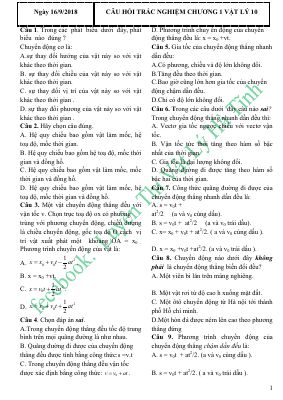 Bài tập trắc nghiệm chương 1 môn vật lý lớp 10 năm 2018