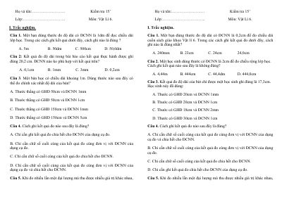 Đề kiểm tra 15 phút môn vật lý lớp 6 phần 1