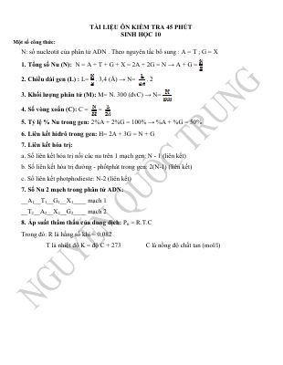 Đề ôn tập kiểm tra 45 phút môn sinh học lớp 10 của thầy nguyễn quốc trung