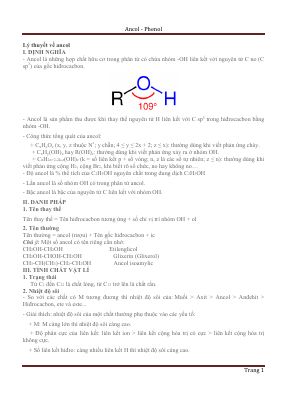 Lý thuyết và bài tập về Ancol - Phenol môn Hóa lớp 11 THPT chuyên Lý Tự trọng có đáp án