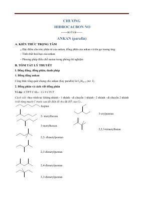 Lý thuyết và bài tập về Hidrocacbon No môn Hóa lớp 11 THPT chuyên Lý Tự trọng có đáp án