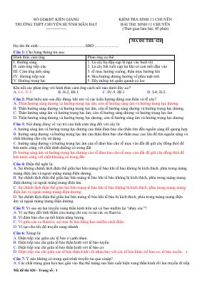 4 Đề kiểm tra 1 tiết môn Sinh lớp 11 chuyên năm 2019 THPT chuyên Huỳnh Mẫn Đạt có đáp án chi tiết - Lần 1