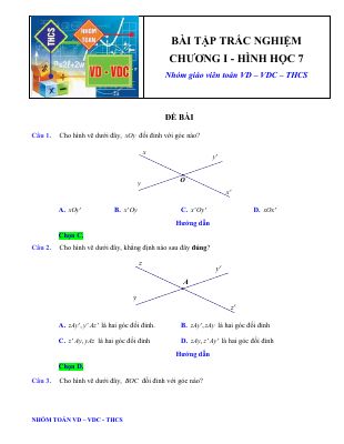 Bài tập trắc nghiệm Hình học 7 chương 1 có đáp án và lời giải
