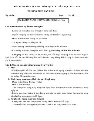 Đề cương ôn tập học kì 2 môn Địa lớp 6 năm 2018 - 2019