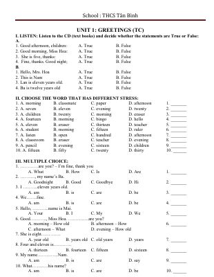 Đề cương ôn tập học kì 1 môn Anh lớp 6 năm 2018 - 2019 chọn lọc