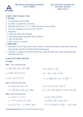 Đề cương ôn tập học kì 1 môn Toán lớp 6 hệ thống Archimedes school năm 2021 - 2022