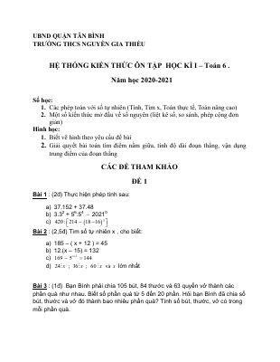Đề cương ôn tập học kì 1 môn Toán lớp 6 năm 2020 - 2021 THPT Nguyễn Gia Thiều