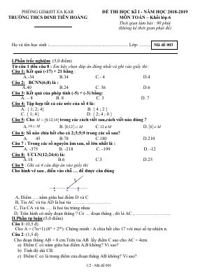 Đề thi thử học kì 2 môn Toán lớp 6 chọn lọc