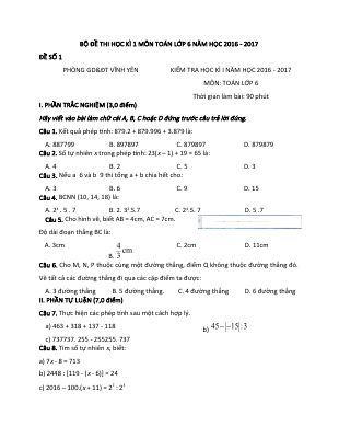 5 Đề thi thử học kì 1 môn Toán lớp 6 năm 2017 - 2018 có lời giải