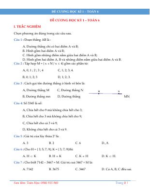 Bài tập ôn thi học kì 1 môn Toán lớp 6 chọn lọc