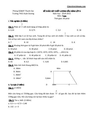Đề thi khảo sát chất lượng môn Toán lớp 6 có đáp án - Đề 1