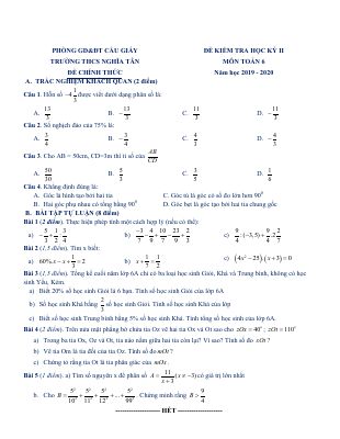Đề thi học kì 2 Toán 6 năm 2019  2020 THCS Nghĩa Tân  Hà Nội