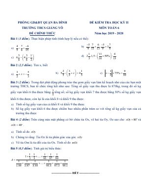 Đề thi học kì 2 Toán 6 năm 2019  2020 THCS Giảng Võ  Hà Nội
