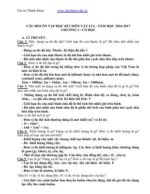 Đề cương ôn tập học kì 1 môn Vật lý lớp 6 năm 2016 - 2017 chọn lọc