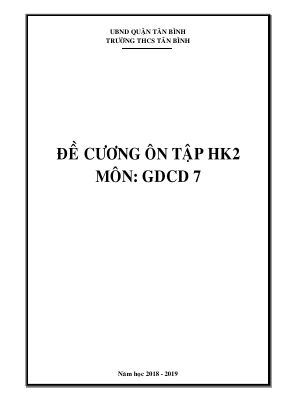 Đề tham khảo học kì 2 môn GDCD lớp 7 năm 2019 - 2020