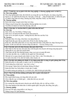 Đề cương ôn tập học kì 1 môn Sử lớp 7 năm 2020 - 2021 THCS Tân Bình