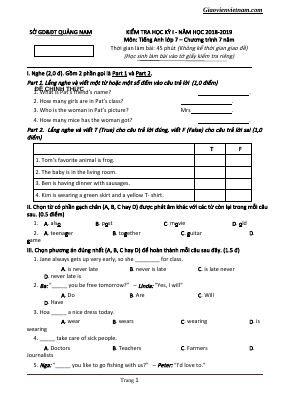 5 Đề thi thử học kì 1 môn Anh lớp 7 năm 2018 - 2019 sở Quảng Nam