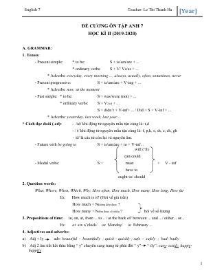 Đề ôn thi học kì 2 môn Anh lớp 7 THCS Đinh Tiên Hoàng